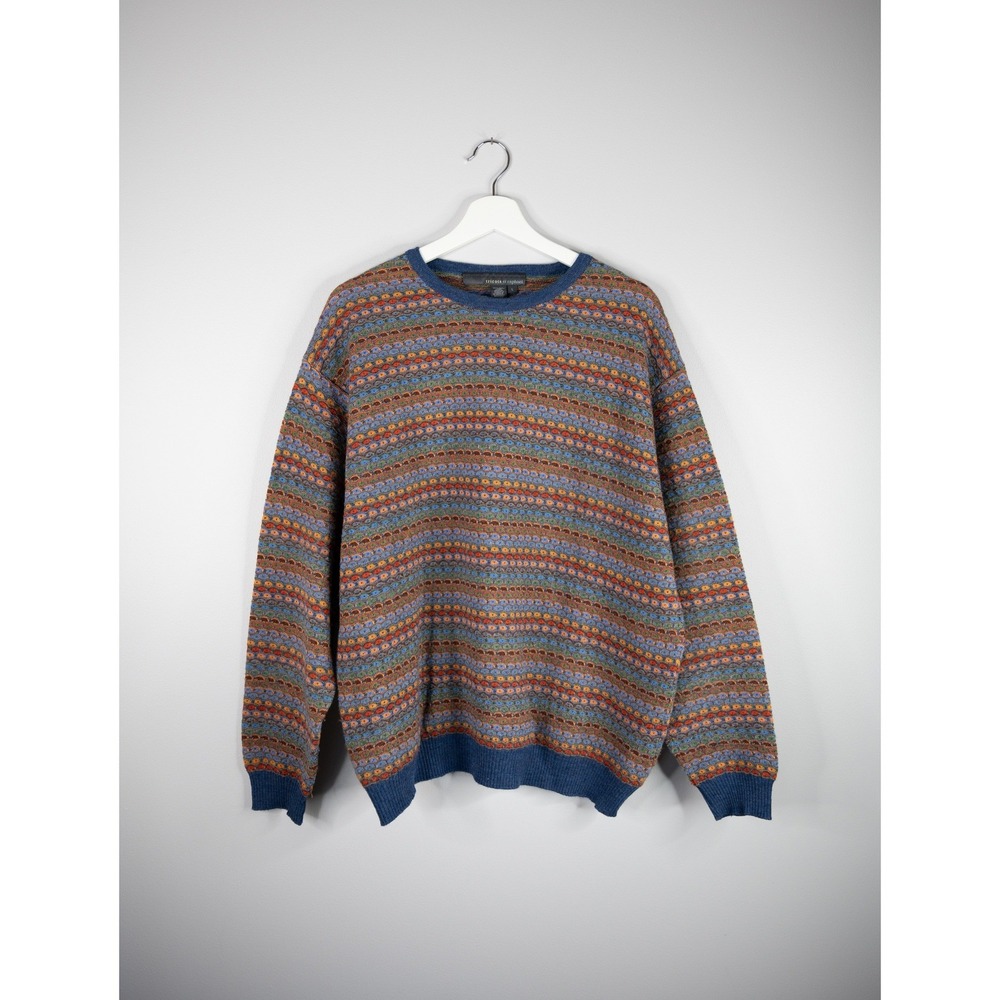 Tricots St Raphael Wool‎ Sweater Mens Large Blue Multi Textured Knit Crewneck